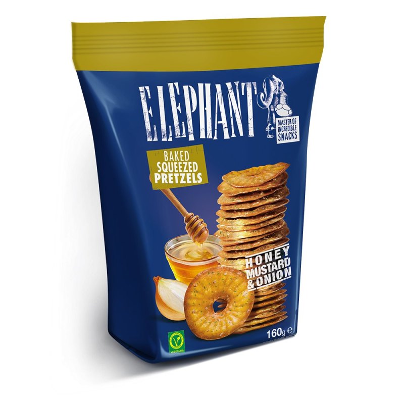 ELEPHANT PRETZEL HONEY MUSTARD & ONION 12X160GR