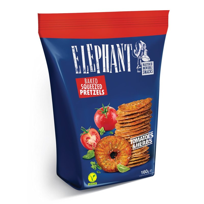 ELEPHANT PRETZEL TOMATES & HERBS 12X160GR