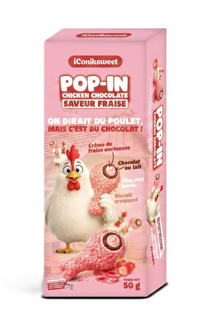 ICONIKSWEET POP IN CHICKEN CHOCOLAT FRAISE 12X50GR