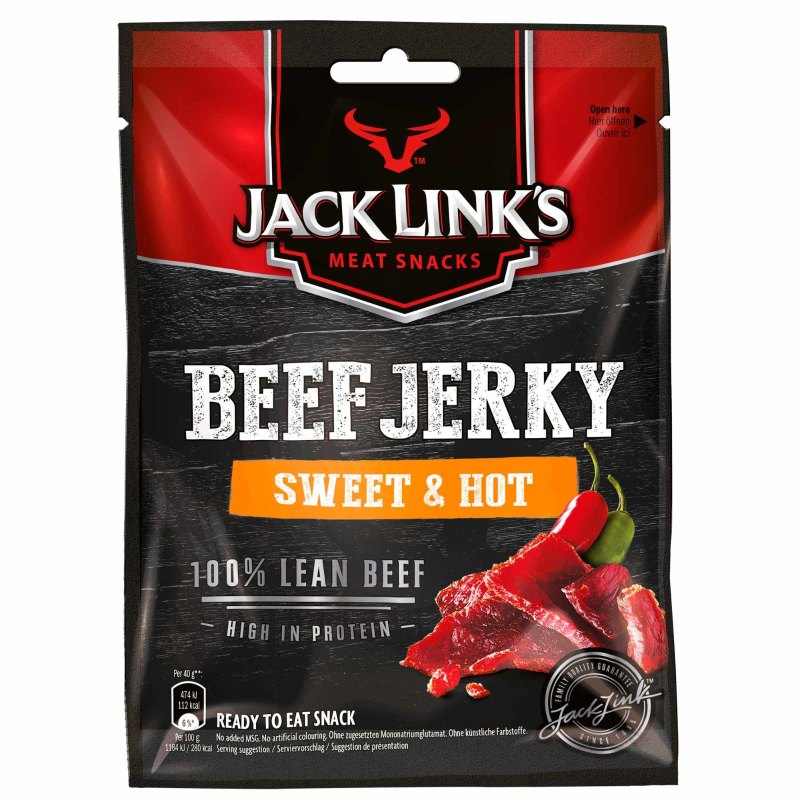 JACK LINK'S BOEUF JERKY SUCRE ET PIQUANT MOYEN 12X25GR