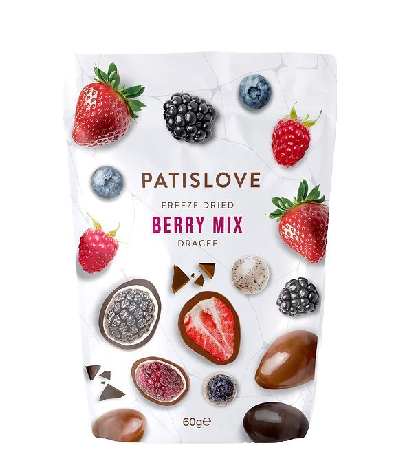 PATISLOVE DRAGEES FRUITS ROUGES LYOPHILISES ET CHOCOLAT AU LAIT 12X60GR