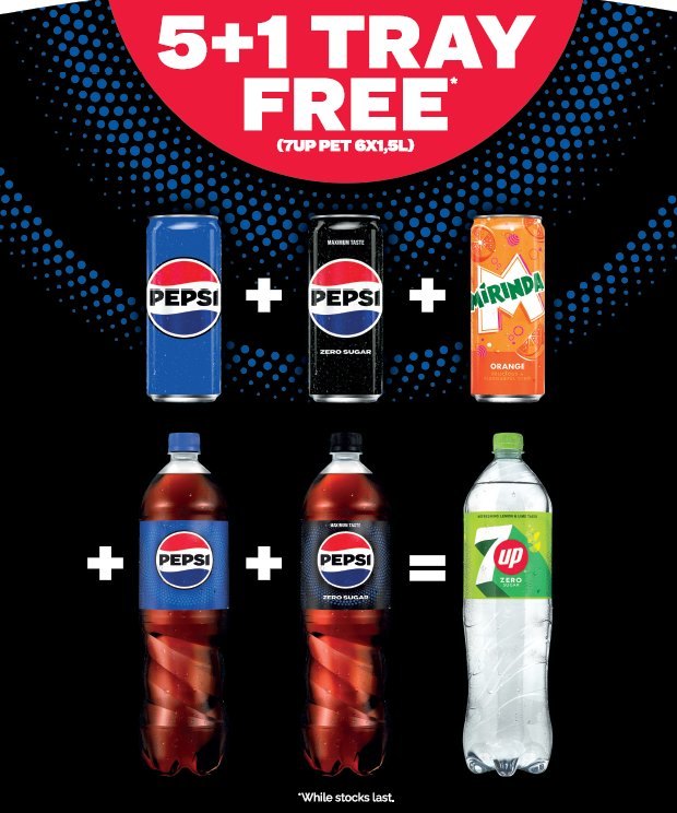 PEPSI 24X33CL + PEPSI ZERO 24X33CL + MIRINDA 24X33CL+PEPSI 6X1,5L+PEPSI ZERO 6X1,5L=7UP ZERO 6X1,5L