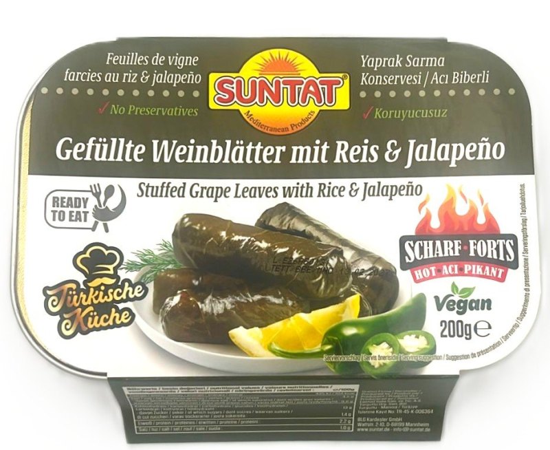 SUNTAT FEUILLES DE VIGNE FARCIES AUX RIZ DOLMA PIQUANT JALAPENO 10X200GR