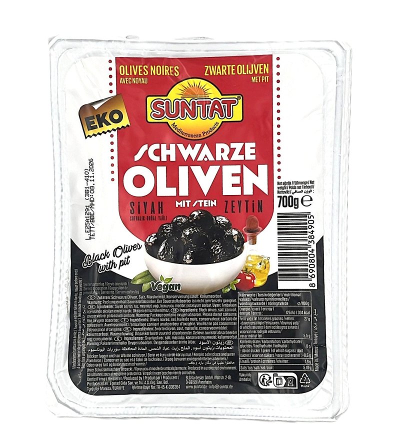 SUNTAT OLIVES NOIRES SOUS VIDE AVEC NOYAU 12X700GR