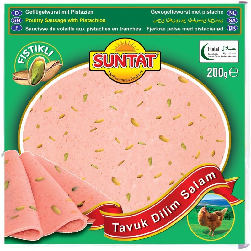 SUNTAT SALAMI DE POULET AUX PISTACHES TRANCHES 12X200GR